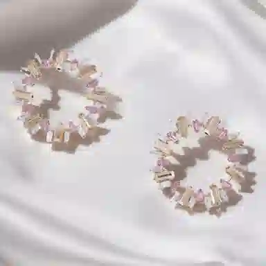 彤彤兔 创意几何圆圈镶钻太阳花耳环个性百搭圆形耳圈耳饰品女 合金树脂 耳钉 女款