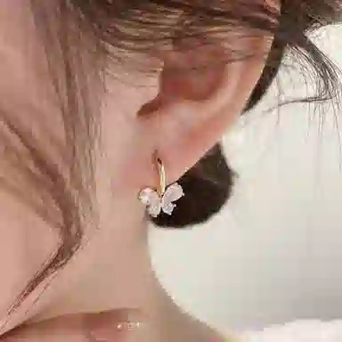 彤彤兔 蝴蝶结耳扣高级简约甜美风百搭耳圈潮流时尚耳饰品#好运 合金树脂 耳环 女款