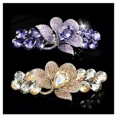 彤彤兔 百搭时尚弹簧夹发饰高端精致发卡气质复古一字夹 合金 人工水钻 发夹 女款