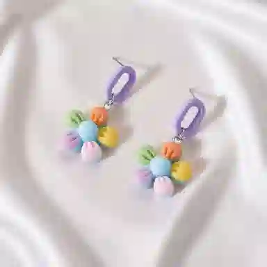 彤彤兔 糖果色花朵耳环日韩时尚甜美耳坠可爱耳饰 树脂 耳钉 女款