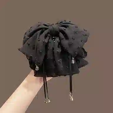 彤彤兔 韩版气质简约蝴蝶结发饰黑色半扎发马尾抓夹#好运 布艺 发夹 女款