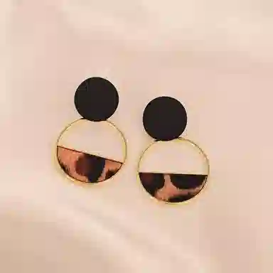 彤彤兔 欧美复古几何圆圈耳环豹纹高级感时尚耳坠耳饰 合金 耳钉 女款