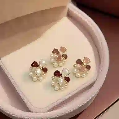 彤彤兔 百搭滴釉栀子花耳环女韩系甜美气质花朵小众耳饰品 合金树脂 耳钉 女款