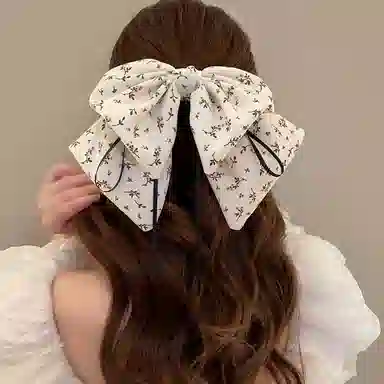 彤彤兔 韩系碎花蝴蝶结飘带抓夹气质百搭复古温柔后脑勺盘发半扎发发饰#好运 布艺 树脂 发夹 女款