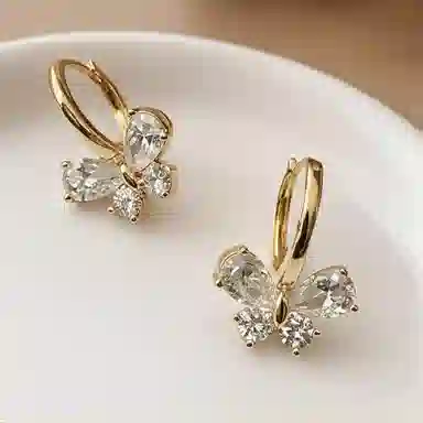 彤彤兔 蝴蝶结耳扣高级简约甜美风百搭耳圈潮流时尚耳饰品#好运 合金树脂 耳环 女款