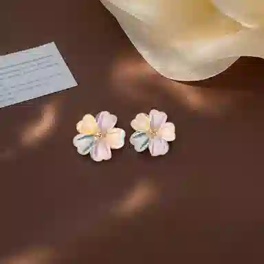 彤彤兔 森系小清新彩色花朵耳环女时尚气质五彩花瓣耳饰品 树脂 耳钉 女款