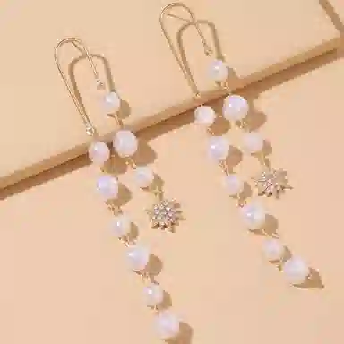 彤彤兔 欧美风长款流苏链条耳坠气质百搭耳饰女 合金树脂 耳环 女款