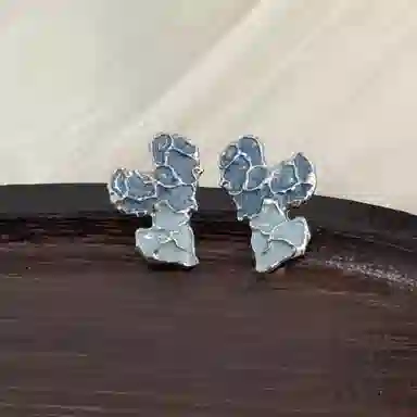 彤彤兔 复古风不规则蓝色爱心耳环高级感撞色个性耳饰 合金 耳钉 女款