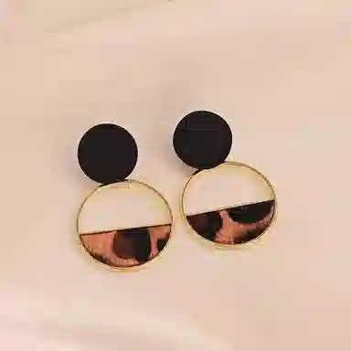 彤彤兔 欧美复古几何圆圈耳环豹纹高级感时尚耳坠耳饰 合金 耳钉 女款