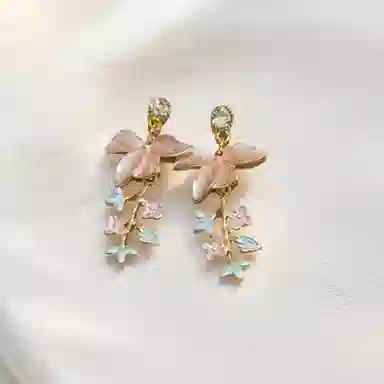 彤彤兔 浪漫超仙法式复古滴釉彩色花朵耳环轻奢高级感小众耳饰 合金 耳钉 女款