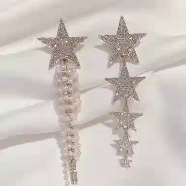 彤彤兔 气质名媛长款流苏耳环女高级感五角星耳饰品 合金树脂 耳钉 女款