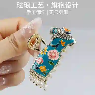 彤彤兔 小众设计感珐琅彩半扎发抓夹中号手绘花朵旗袍发饰 锌合金 发夹 女款