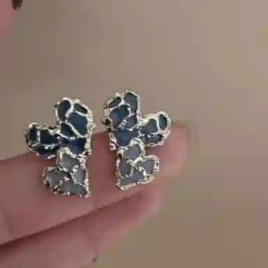 彤彤兔 复古风不规则蓝色爱心耳环高级感撞色个性耳饰 合金 耳钉 女款