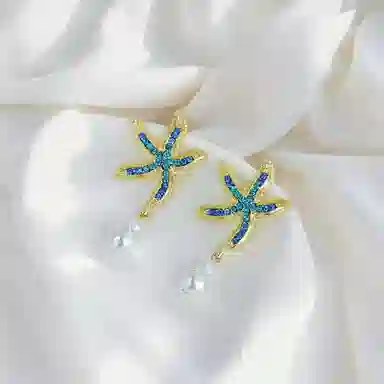 彤彤兔 时尚清凉海洋风镶钻海星耳环潮女耳坠潮流耳饰 合金树脂 耳钉 女款