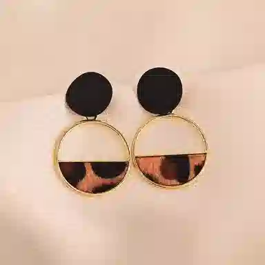 彤彤兔 欧美复古几何圆圈耳环豹纹高级感时尚耳坠耳饰 合金 耳钉 女款