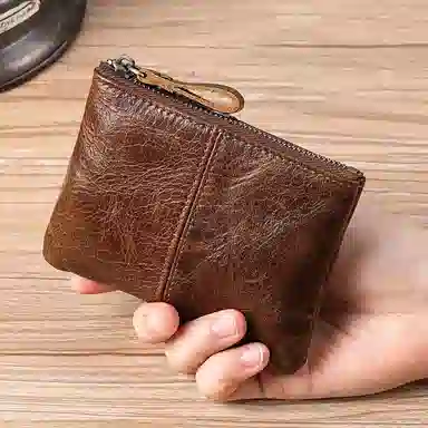 掐尖 复古硬币散钱收纳包真皮车钥匙银行卡片证件包 牛皮 零钱包 男女同款情侣款 咖啡色/棕色