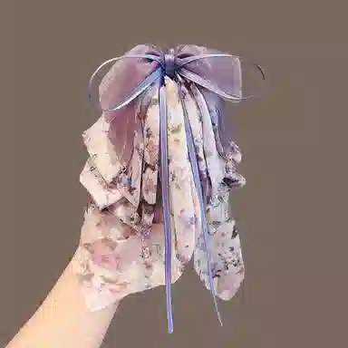 彤彤兔 仙女风紫色碎花蝴蝶结马尾夹显发量后脑发抓中式#好运 布艺 发夹 女款