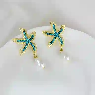 彤彤兔 时尚清凉海洋风镶钻海星耳环潮女耳坠潮流耳饰 合金树脂 耳钉 女款