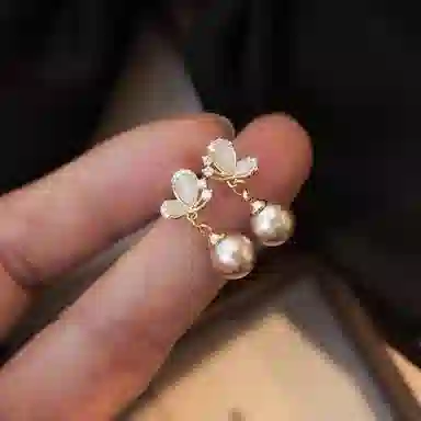 彤彤兔 法式轻奢春夏高级感香槟色耳环气质蝴蝶耳饰品#好运 合金树脂 耳钉 女款