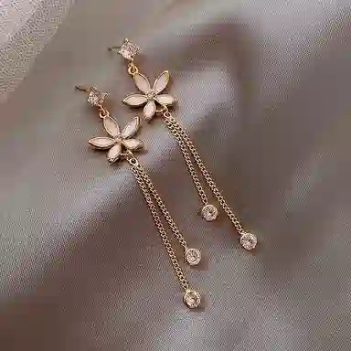 彤彤兔 韩系小雏菊耳坠女小众设计感潮流气质花朵流苏耳饰品 合金 耳环 女款