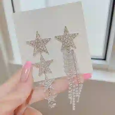 彤彤兔 气质名媛长款流苏耳环女高级感五角星耳饰品 合金树脂 耳钉 女款