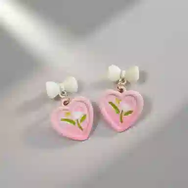 彤彤兔 甜美小清新爱心蝴蝶结耳环女日韩可爱郁金香花朵气质耳饰品#好运 合金树脂 耳钉 女款