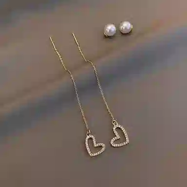 彤彤兔 百搭气质爱心耳坠长款流苏时尚个性耳钉耳线耳饰 合金树脂 耳环 女款