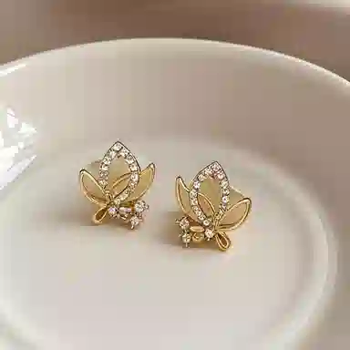 彤彤兔 百搭时尚高级感轻奢蝴蝶耳环潮小众气质耳饰#好运 合金树脂 耳钉 女款
