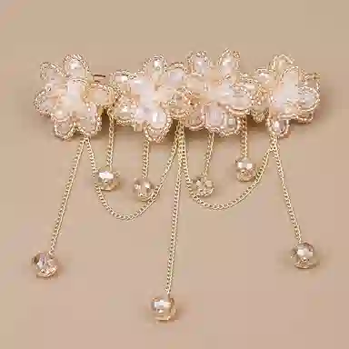 彤彤兔 高级感流苏弹簧夹轻奢花朵流苏发量少半扎发后脑勺横夹发饰 锌合金 发夹 女款