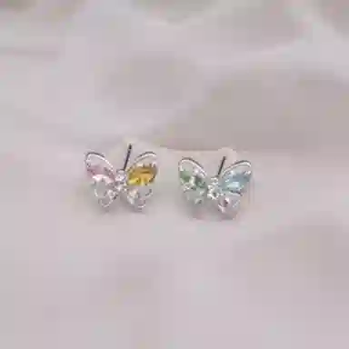 彤彤兔 彩色蝴蝶耳环女潮轻奢小众设计感耳饰#好运 合金树脂 耳钉 女款