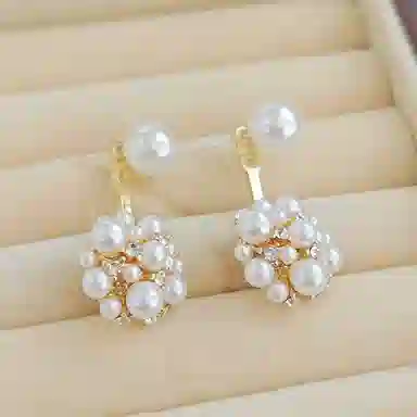 彤彤兔 时尚轻奢小众微镶钻花球耳环两戴式设计感耳饰女 合金树脂 耳钉 女款