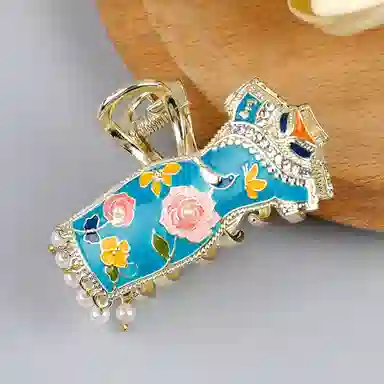 彤彤兔 小众设计感珐琅彩半扎发抓夹中号手绘花朵旗袍发饰 锌合金 发夹 女款