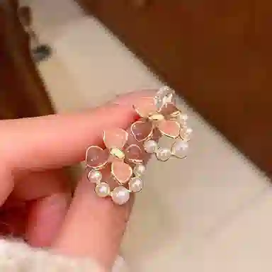 彤彤兔 百搭滴釉栀子花耳环女韩系甜美气质花朵小众耳饰品 合金树脂 耳钉 女款