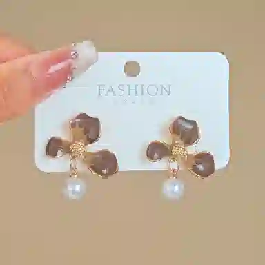 彤彤兔 韩系美拉德咖色系渐变花瓣耳环女独特气质小众设计感耳饰 合金树脂 耳钉 女款