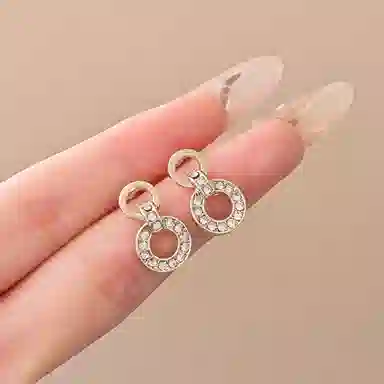 彤彤兔 韩系简约小巧金属感镶钻圆圈耳环时尚几何小众气质高级耳饰女 合金 耳钉 女款