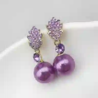 彤彤兔 紫色镶钻树叶耳钉小众设计感气质耳坠耳饰品 合金树脂 耳环 女款