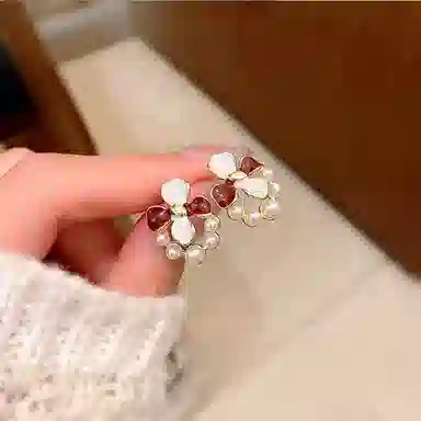 彤彤兔 百搭滴釉栀子花耳环女韩系甜美气质花朵小众耳饰品 合金树脂 耳钉 女款