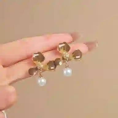 彤彤兔 韩系美拉德咖色系渐变花瓣耳环女独特气质小众设计感耳饰 合金树脂 耳钉 女款