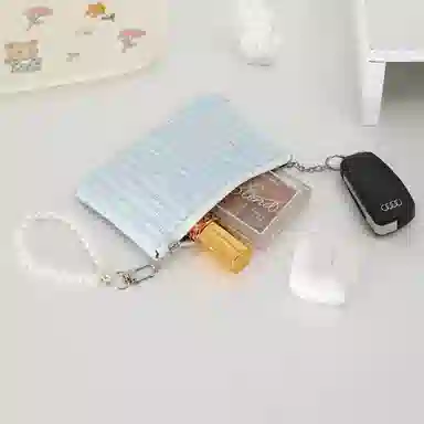 掐尖 碎花绗缝口红收纳包女士硬币包耳机数据线小钱袋 帆布 零钱包 女款 蓝色 黄色 粉色