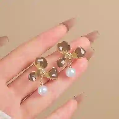 彤彤兔 韩系美拉德咖色系渐变花瓣耳环女独特气质小众设计感耳饰 合金树脂 耳钉 女款