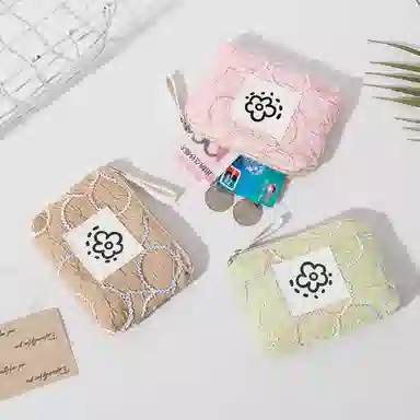 掐尖 小巧便携可爱简约口红精致收纳硬币 帆布 零钱包 常规 女款 咖色/白色/粉色/绿色