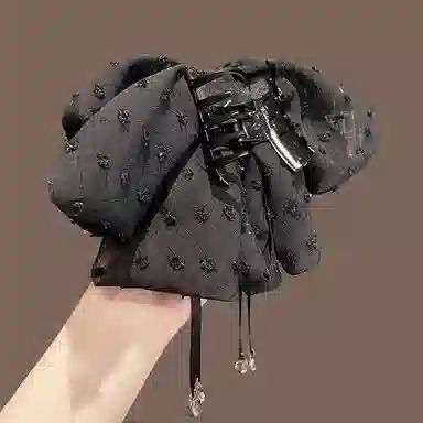 彤彤兔 韩版气质简约蝴蝶结发饰黑色半扎发马尾抓夹#好运 布艺 发夹 女款