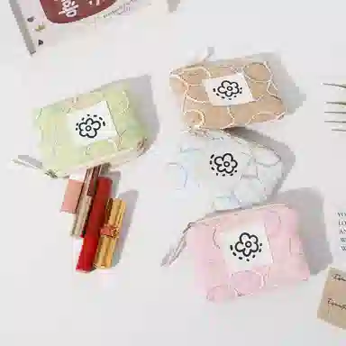 掐尖 小巧便携可爱简约口红精致收纳硬币 帆布 零钱包 常规 女款 咖色/白色/粉色/绿色
