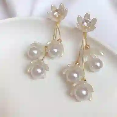 彤彤兔 法式花朵流苏耳环轻奢高级感时尚百搭简约耳饰女 合金树脂 耳钉 女款