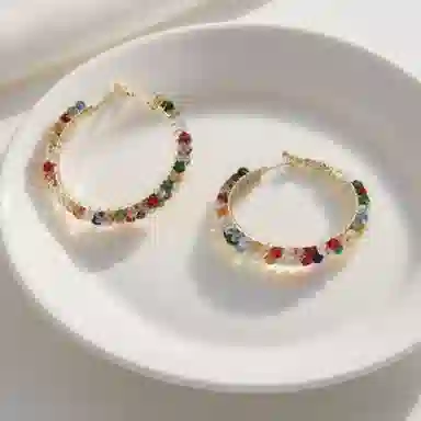 彤彤兔 百搭时尚彩色耳钉女小众设计感高级耳圈个性大气耳饰 合金树脂 耳环 女款