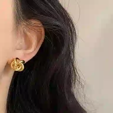 彤彤兔 日韩简约小众设计感缠绕麻花耳环复古精致百搭镂空立体感耳饰品 合金 耳钉 女款