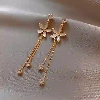 彤彤兔 韩系小雏菊耳坠女小众设计感潮流气质花朵流苏耳饰品 合金 耳环 女款