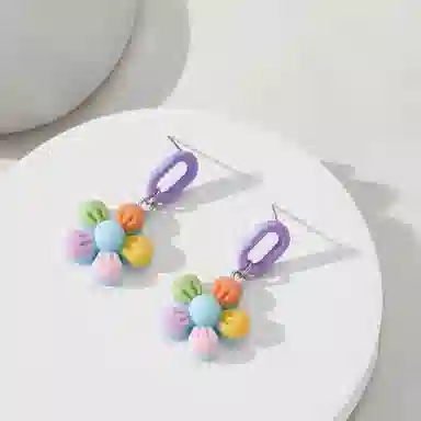 彤彤兔 糖果色花朵耳环日韩时尚甜美耳坠可爱耳饰 树脂 耳钉 女款