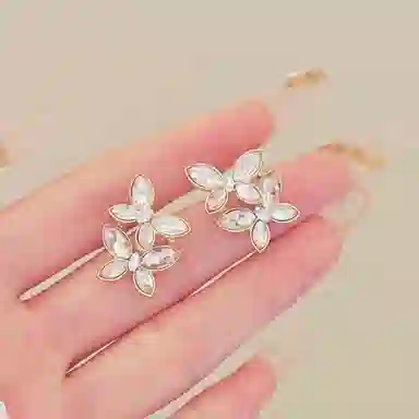 彤彤兔 双层蝴蝶耳环小众复古轻奢高级感气质百搭耳饰#好运 合金树脂 耳钉 女款