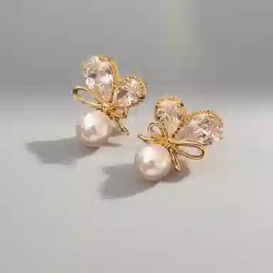 彤彤兔 甜美爱心蝴蝶结耳环女个性百搭气质时尚耳饰品#好运 合金树脂 耳钉 女款